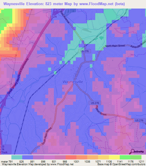 Waynesville,US Elevation Map