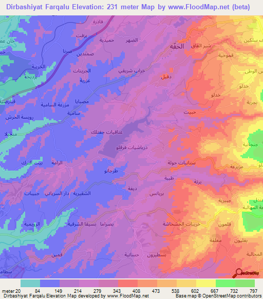 Dirbashiyat Farqalu,Syria Elevation Map