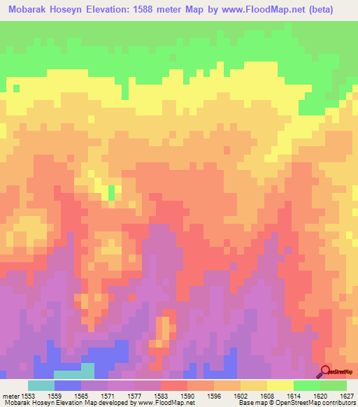 Mobarak Hoseyn,Iran Elevation Map