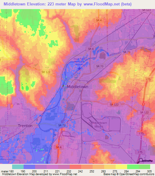 Elevation of Middletown,US Elevation Map, Topography, Contour
