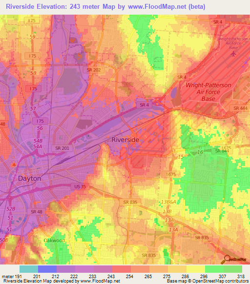 Riverside,US Elevation Map