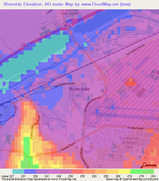 Riverside,US Elevation Map