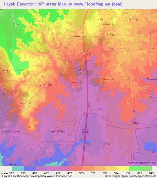Haysh,Syria Elevation Map