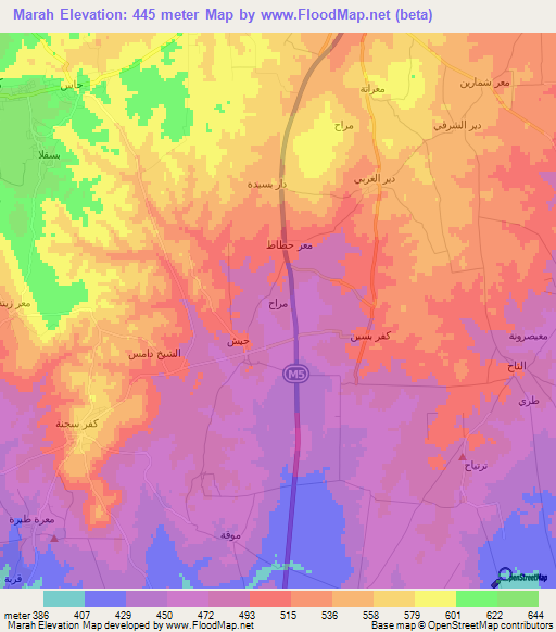 Marah,Syria Elevation Map