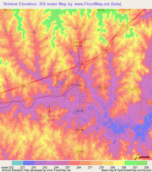 Elevation of Bristow,US Elevation Map, Topography, Contour