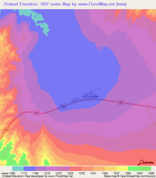 Zirabad,Iran Elevation Map