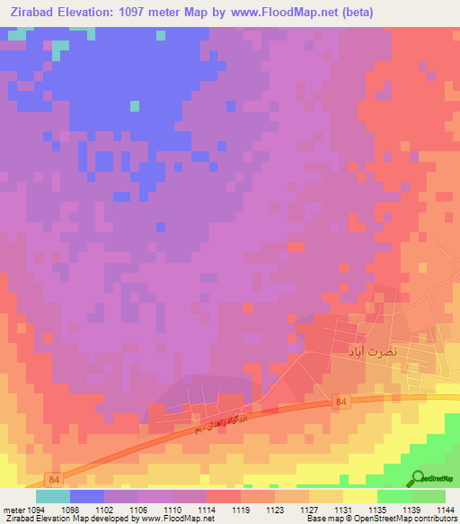 Zirabad,Iran Elevation Map