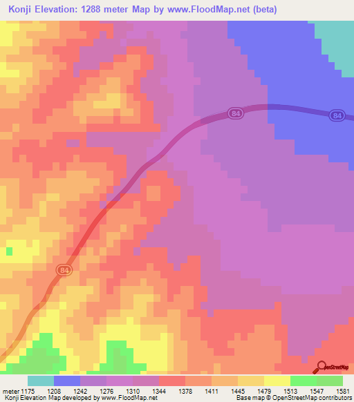 Konji,Iran Elevation Map