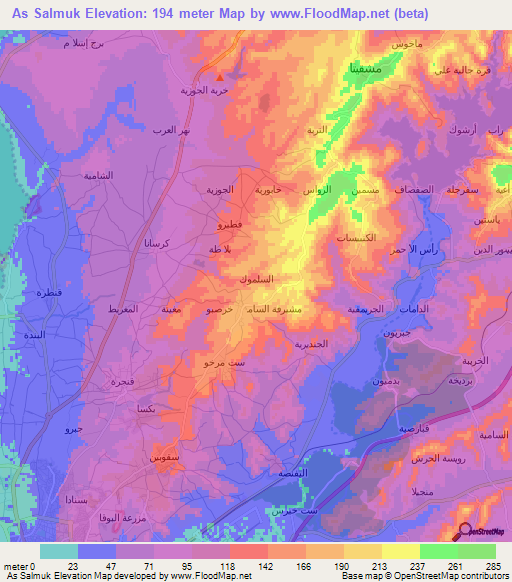 As Salmuk,Syria Elevation Map