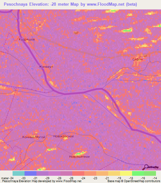 Pesochnaya,Kazakhstan Elevation Map