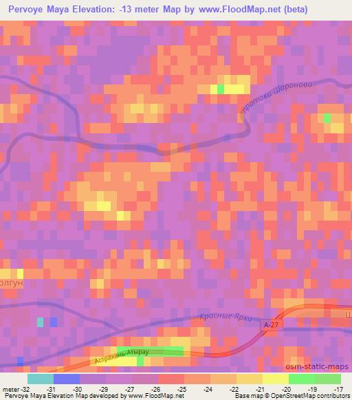 Pervoye Maya,Kazakhstan Elevation Map