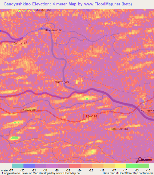 Gangyushkino,Kazakhstan Elevation Map