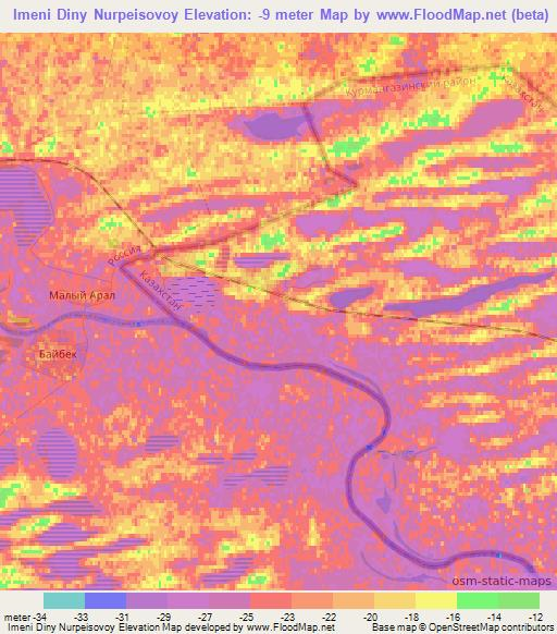 Imeni Diny Nurpeisovoy,Kazakhstan Elevation Map