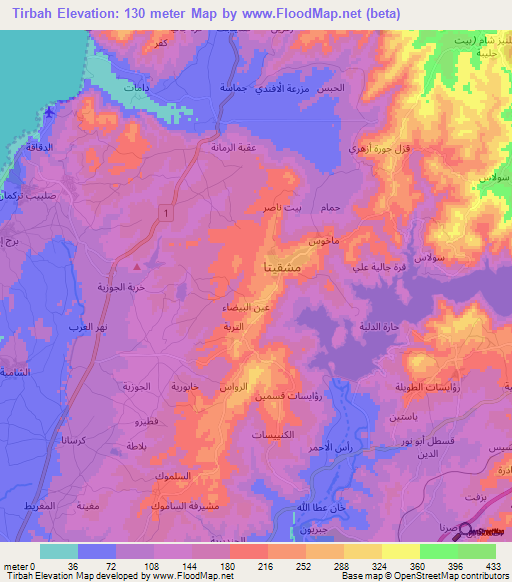 Tirbah,Syria Elevation Map