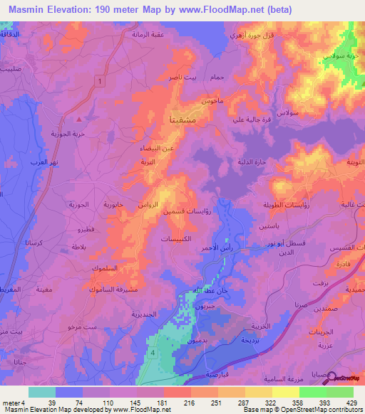 Masmin,Syria Elevation Map