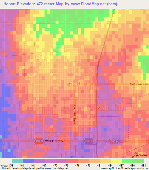Elevation of Hobart,US Elevation Map, Topography, Contour