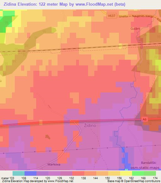 Zidina,Latvia Elevation Map