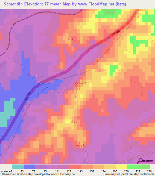 Samandin,Syria Elevation Map
