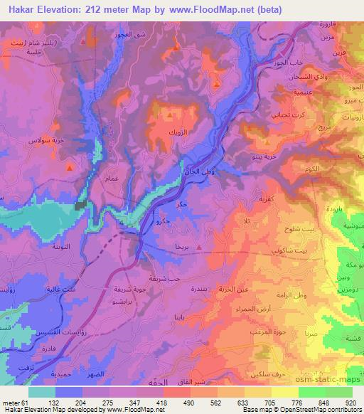 Hakar,Syria Elevation Map