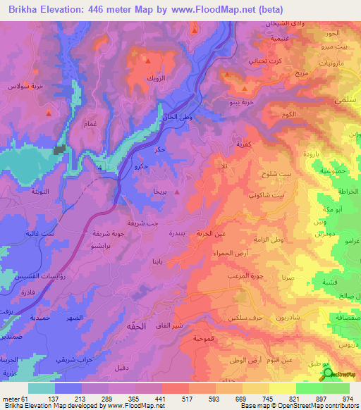 Brikha,Syria Elevation Map