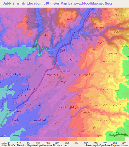 Jubb Sharifah,Syria Elevation Map
