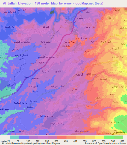 Al Jaffah,Syria Elevation Map