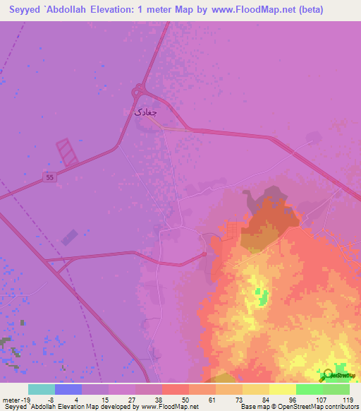 Seyyed `Abdollah,Iran Elevation Map