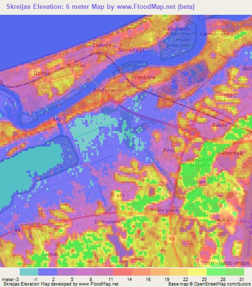 Skreijas,Latvia Elevation Map