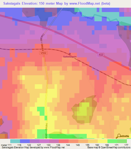 Sakstagals,Latvia Elevation Map