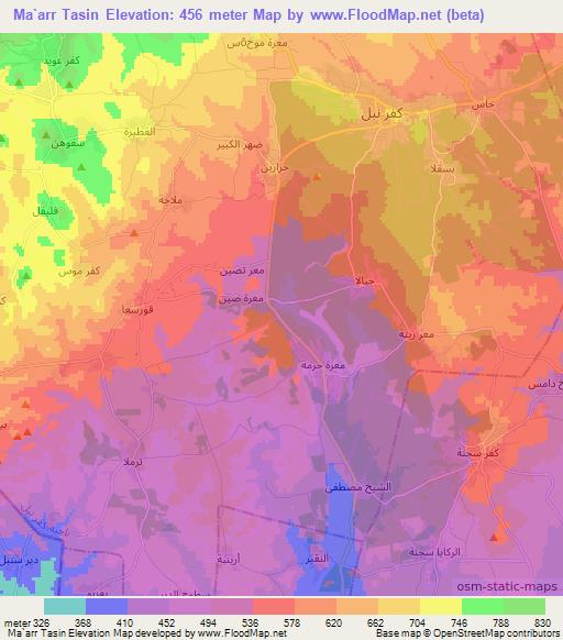 Ma`arr Tasin,Syria Elevation Map
