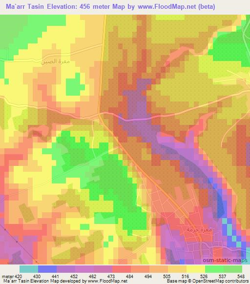 Ma`arr Tasin,Syria Elevation Map
