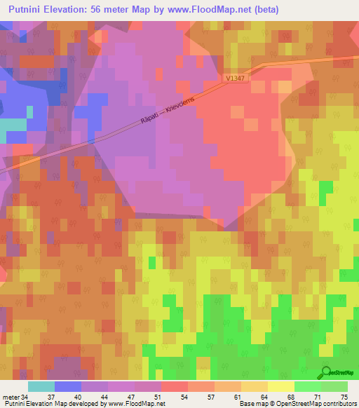 Putnini,Latvia Elevation Map