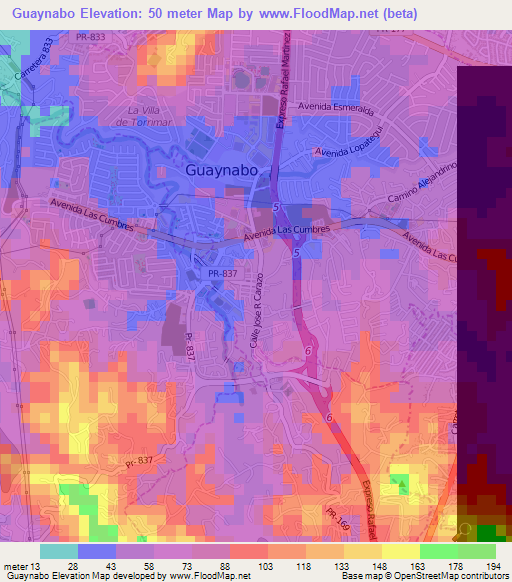 Guaynabo,Puerto Rico Elevation Map