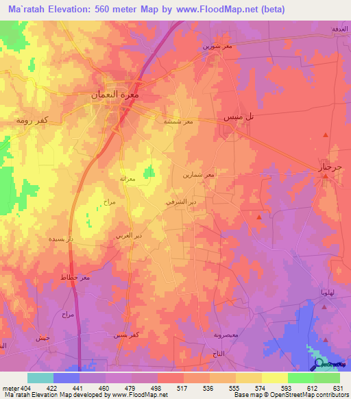 Ma`ratah,Syria Elevation Map