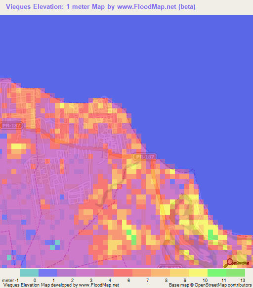 Vieques,Puerto Rico Elevation Map