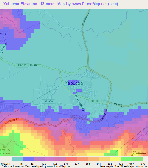 Yabucoa,Puerto Rico Elevation Map