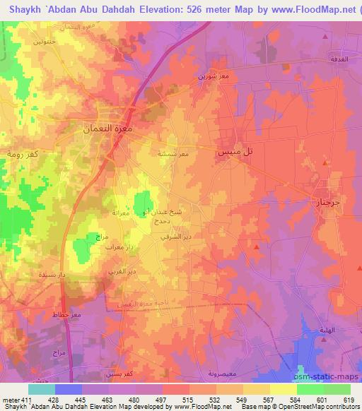 Shaykh `Abdan Abu Dahdah,Syria Elevation Map
