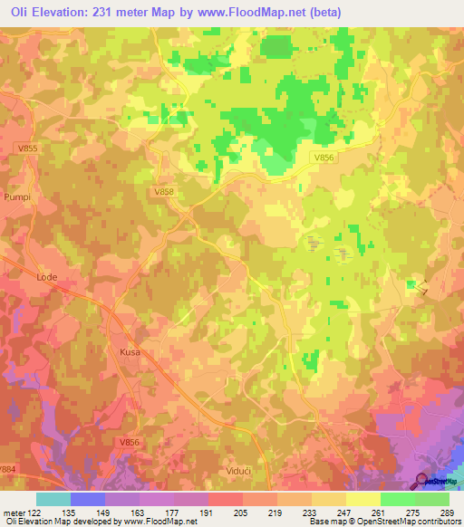 Oli,Latvia Elevation Map