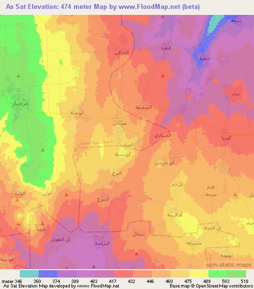 As Sat,Syria Elevation Map