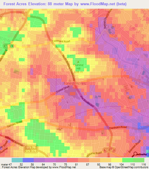 Elevation of Forest Acres,US Elevation Map, Topography, Contour