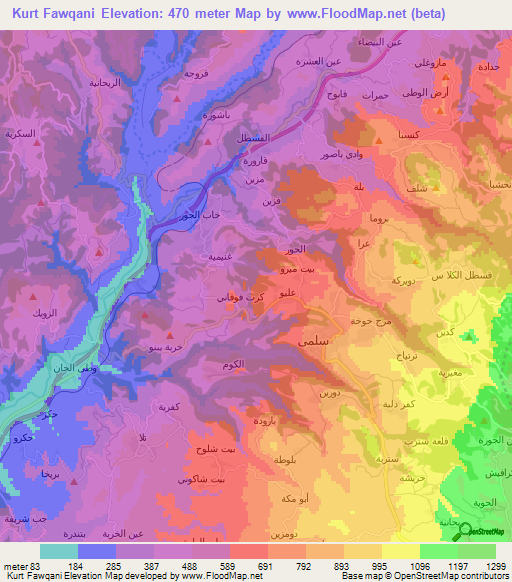 Kurt Fawqani,Syria Elevation Map