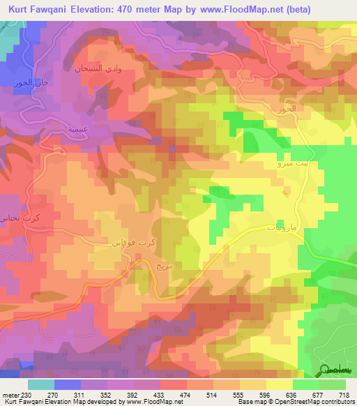 Kurt Fawqani,Syria Elevation Map