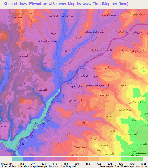 Khab al Jawz,Syria Elevation Map