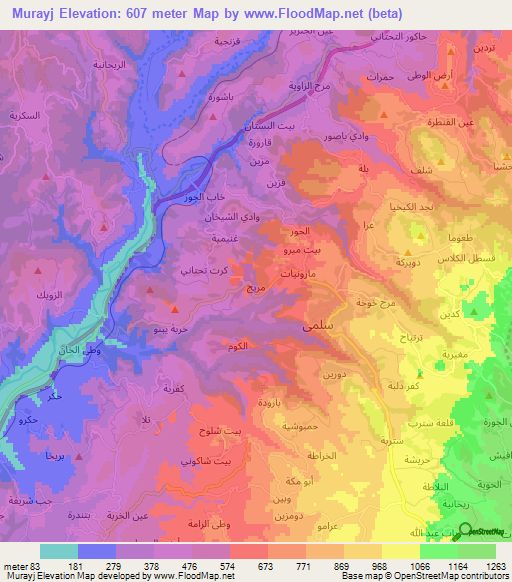 Murayj,Syria Elevation Map