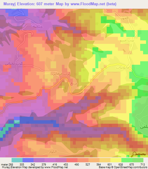 Murayj,Syria Elevation Map