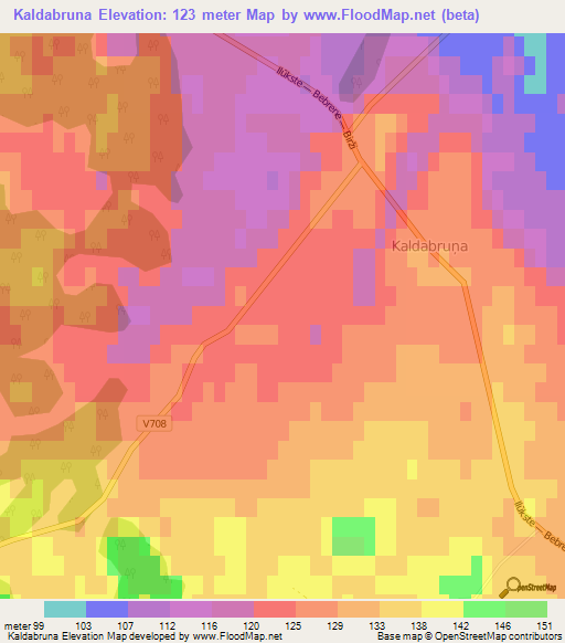 Kaldabruna,Latvia Elevation Map