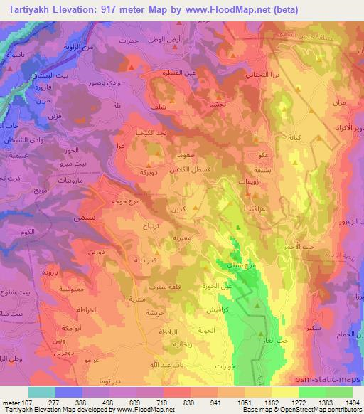 Tartiyakh,Syria Elevation Map
