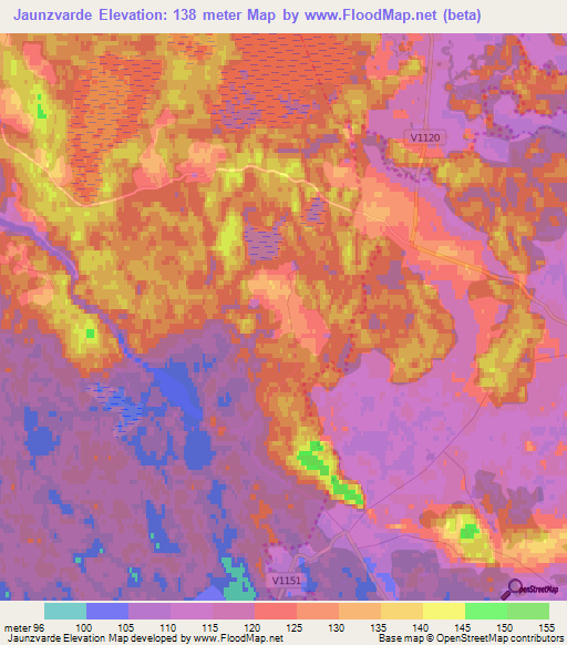 Jaunzvarde,Latvia Elevation Map