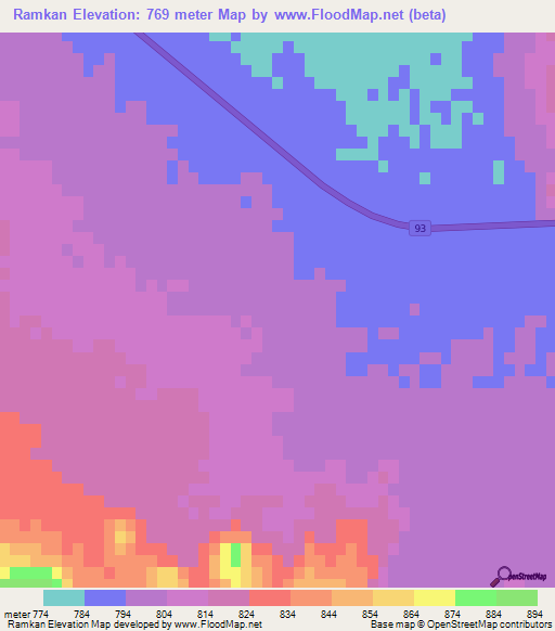 Ramkan,Iran Elevation Map