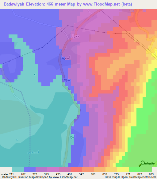 Badawiyah,Syria Elevation Map